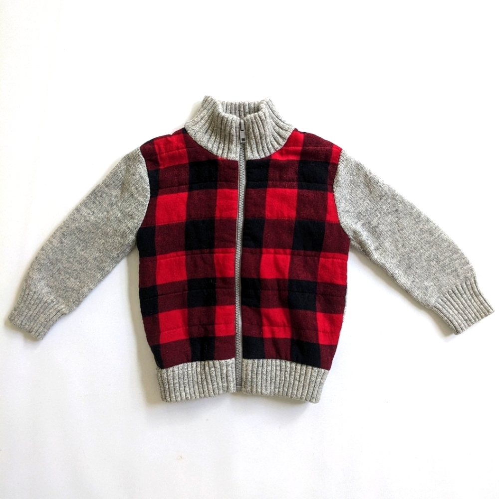 Cat & Jack Mixed Media Plaid Flannel Zip Up Jacket